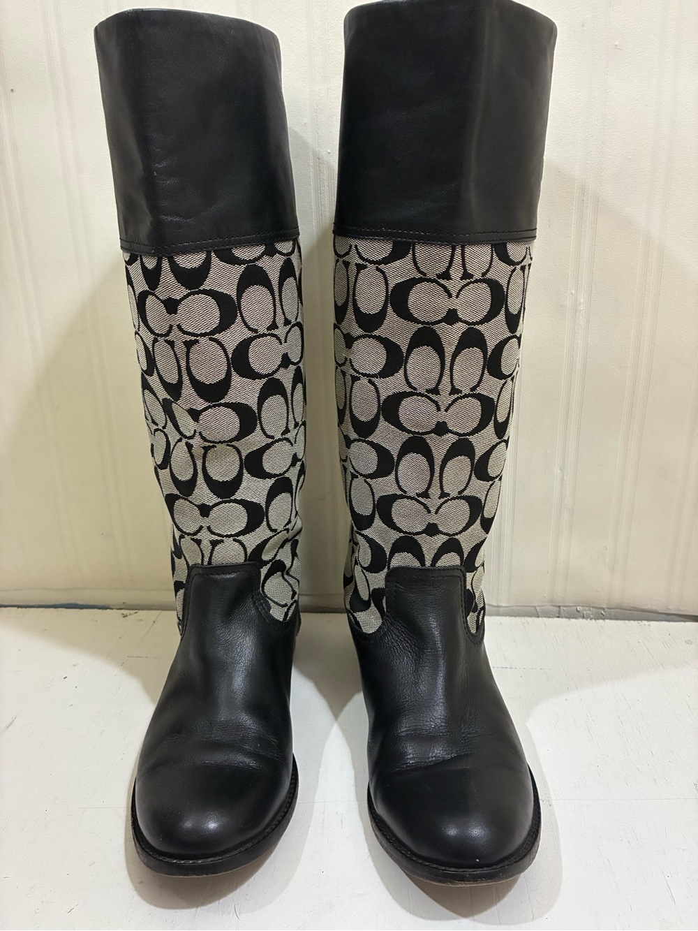 Coach Black and Beige Signature Over-the-Knee Boots
